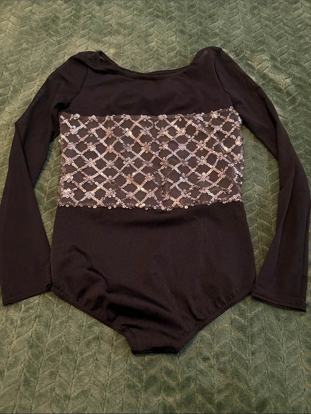Weissman Dance Performance Outfit Black Silver Sequins Size Child Medium